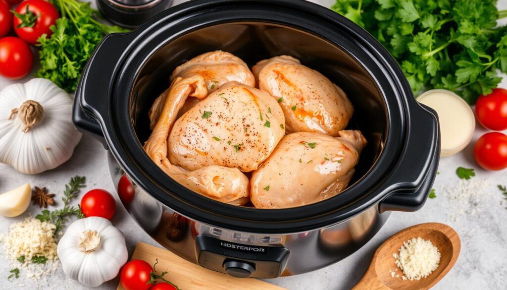 Garlic Parmesan Crock Pot Chicken Preparation